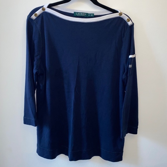 Lauren Ralph Lauren Tops - Excellent Condition Boatneck Navy top with white collar with button det…